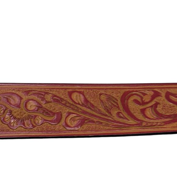 Vintage Style Tooled Bonded Leather Red Belt S‎ Floral Design Western Cowgirl main image 7